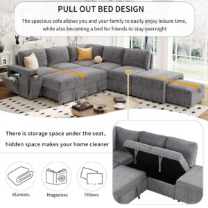 Merax L-Shaped Modular Sofa with Removable Storage Ottoman, USB Ports and Cup Holder, Upholstered Sectional Couch & Armrest, Free Combination Indoor Furniture for Living Room, Apartments, Gray