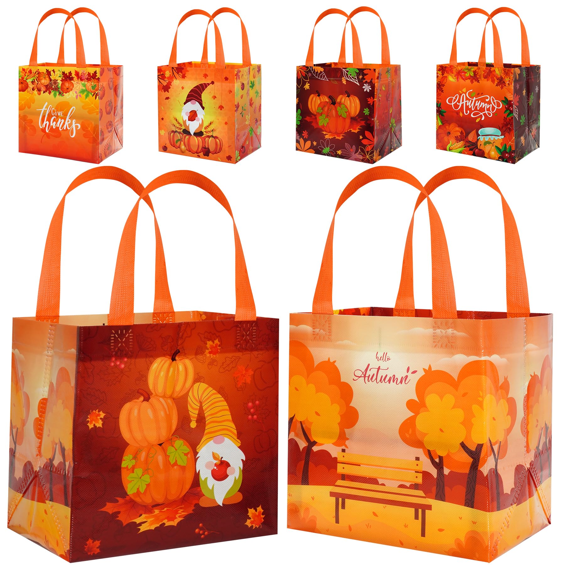 6 Pcs Thanksgiving Gift Bags with Handles, Non-Woven Fall Gift Bags, Reusable Tote Bags for Gifts Wrapping, Autumn Thanksgiving Fall Party Favor Supplies