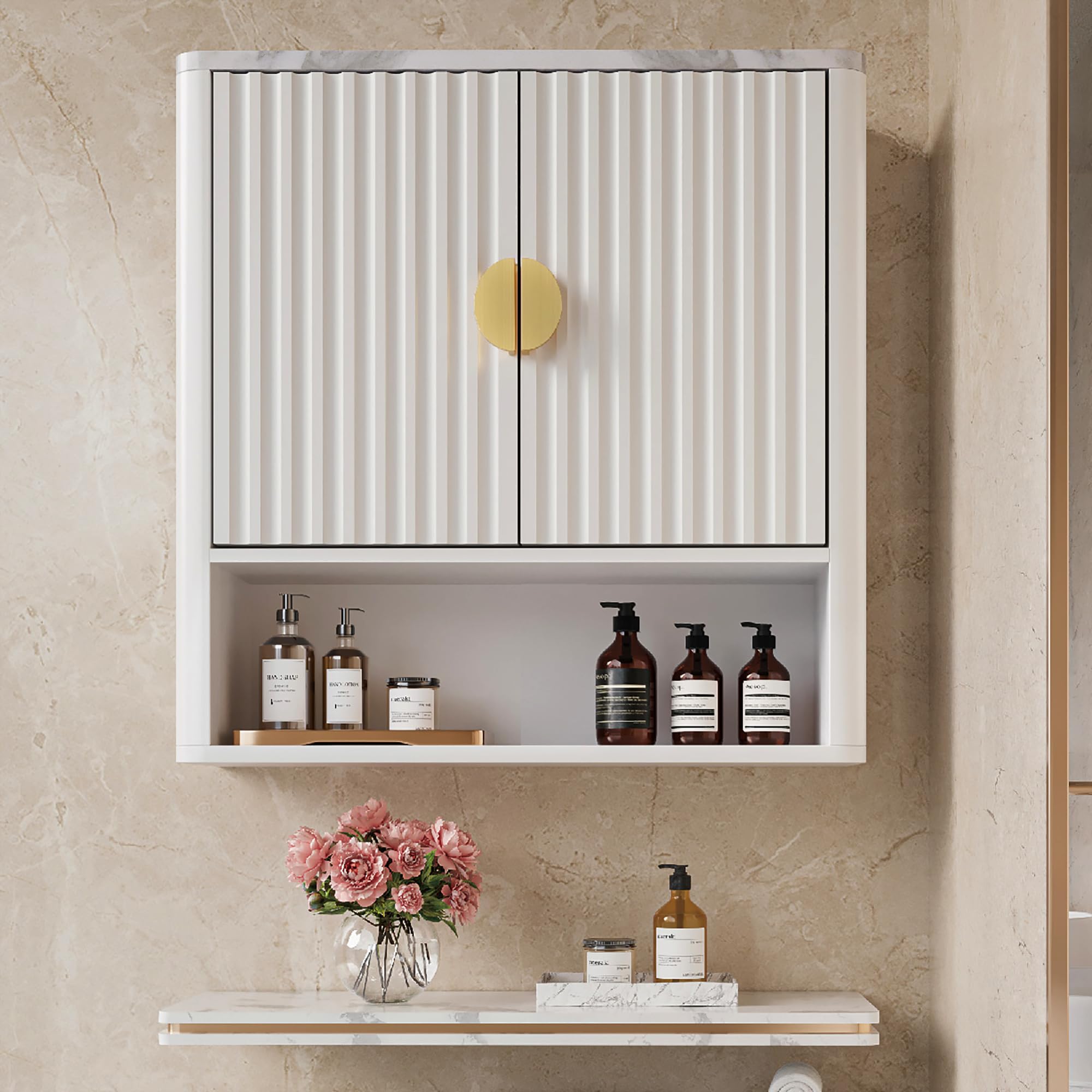 Furnaza Bathroom Wall Mounted Medcine Cabinet Over The Toilet with Doors and Adjustable Shelf in Entryway or Kitchen Storage, in White