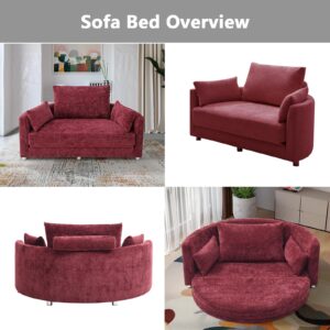 MAKIAAP Red Accent Barrel Chair,Convertible Sleeper Sofa Couch with Pull-Out Bed Cushion and 3 Pillows,Foldable Sleeper Sofa Bed for Living Room,Bedroom