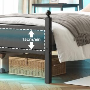 Fixwal Twin Bed Frame with Charging Station, Metal Bed Frame with Port and Outlet, Black