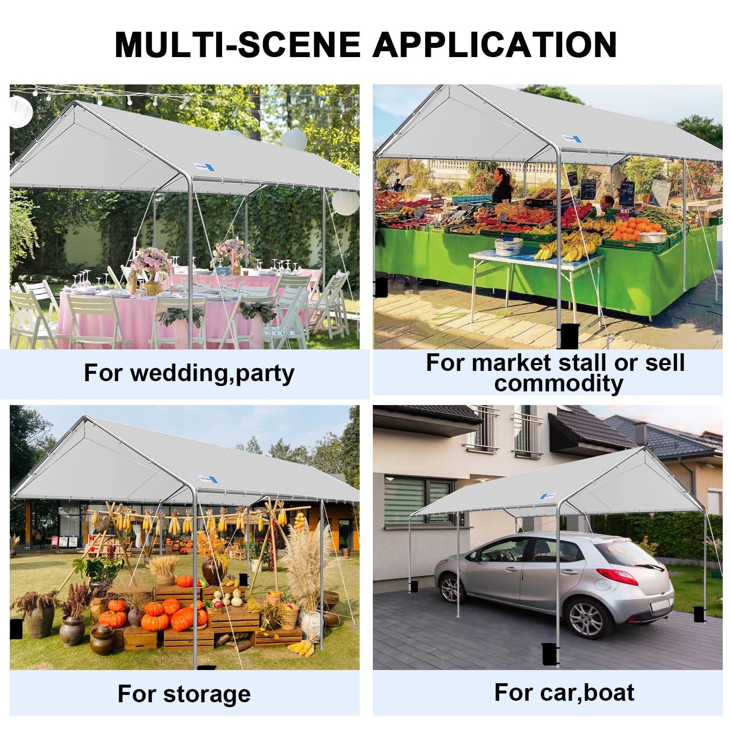 Carport Canopy 10'x20' Heavy Duty Carport, Waterproof & UV Protected Garage Top Tarp Shelter Cover with Reinforced Steel Cables, Outdoor Portable Garage for Car, Boat Tent, Light Grey