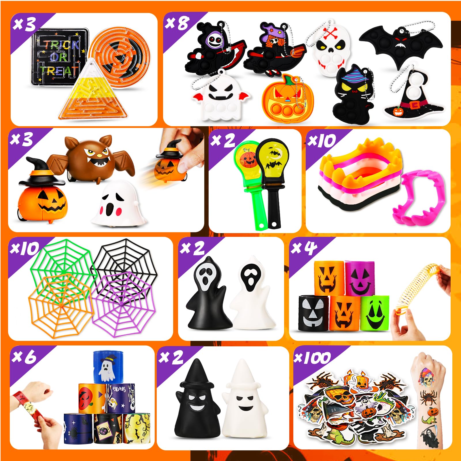 Zunaco 300PCS Halloween Party Favors for Kids, Trick or Treat Gifts Goodie Bag Fillers, Halloween Bulk Fidget Toys Party Supplies for School Classroom Carnival Prizes Treasure Box