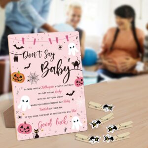 Don't Say Baby Clothespin Game, Halloween Baby Shower Game Wood Sign and 50 Pcs Mini Clothespins, Gender Neutral, Halloween Baby Shower Party Decoration Favors Supplies, Halloween Decor-2