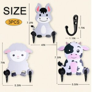 Midrean 3Pack Wood Decorative Cute Unique Fun Colorful Animal Kids Coat Rack Towel Wall Mount Hooks