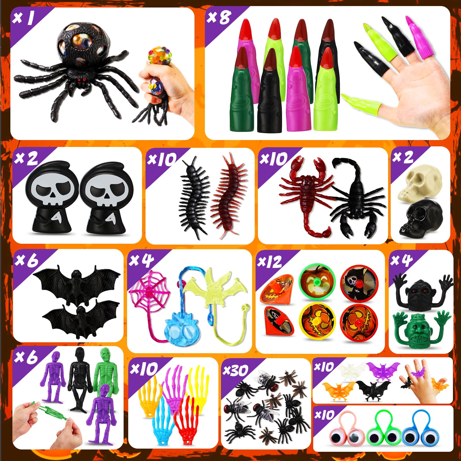 Zunaco 300PCS Halloween Party Favors for Kids, Trick or Treat Gifts Goodie Bag Fillers, Halloween Bulk Fidget Toys Party Supplies for School Classroom Carnival Prizes Treasure Box