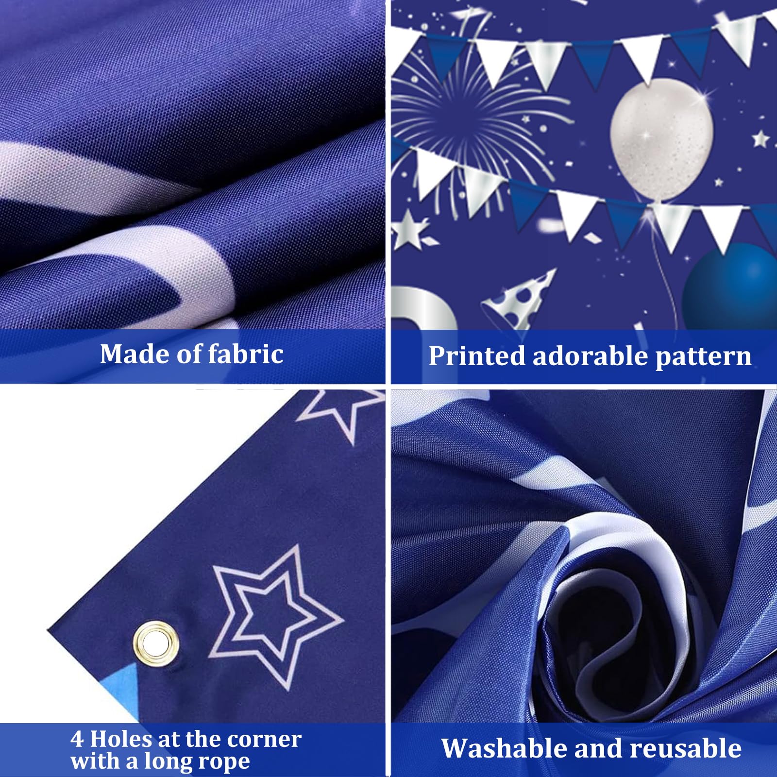 10th Birthday Decorations for Boys Girls, Blue Silver Happy 10th Double Digits Party Decorations, Happy 10th Birthday Backdrop, Banner, Balloon, Hanging Swirl, Birthday Card, Cake Topper, Pompom 57pcs