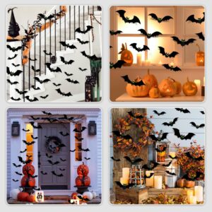 132 Pcs Halloween Bats Wall Decor with Glow in The Dark Eyes, Large Halloween 3D Bats Stickers Black Bats Decals Decorations Indoor, PVC Bats for Halloween Party