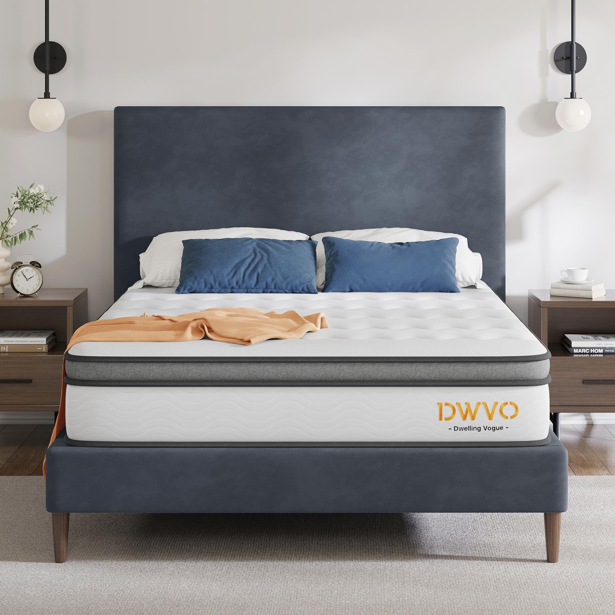 DWVO Queen Size Mattress - 12 Inch Memory Foam Mattress Twin - Hybrid Mattress in a Box with Pocket Spring Coils for Motion Isolation/Edge Support/Quiet Sleep/CertiPUR-US