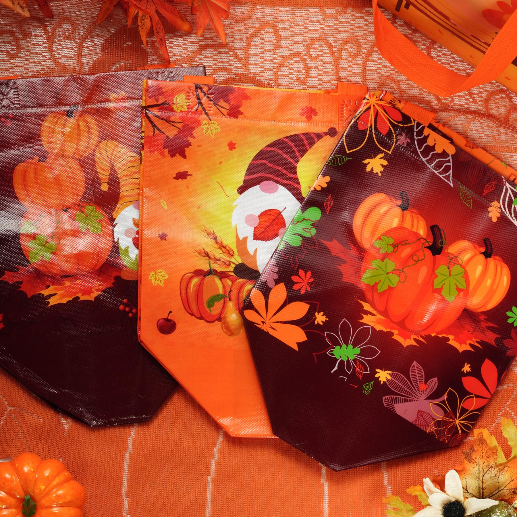 6 Pcs Thanksgiving Gift Bags with Handles, Non-Woven Fall Gift Bags, Reusable Tote Bags for Gifts Wrapping, Autumn Thanksgiving Fall Party Favor Supplies