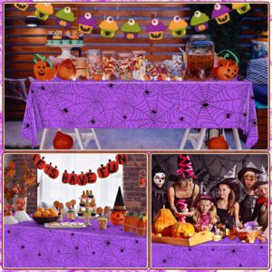 Miucat 3Pcs Halloween Tablecloth, Halloween Table Cloth Spider Web Table Cloths Halloween Plastic Tablecloth Halloween Tablecloth Disposable for Halloween Party Decorations 54" x 108" (Purple)