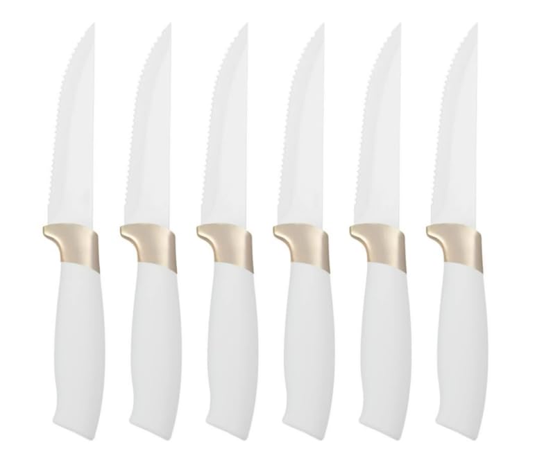 Generic 12 Piece Beautiful Knife Block Set with Soft-Grip Ergonomic Handles White and Gold by Drew Barrymore, 5306062