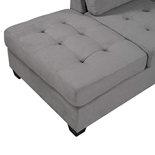 Acosure 112" Modern L-Shape Couch Set with Reversible Chaise,Sectional Convertible Sofa W/Storage Ottoman & 2 Cup Holders,Easy Assembly,6 Seat Sleeper Furniture for Living Room Apartment,Gray Velvet