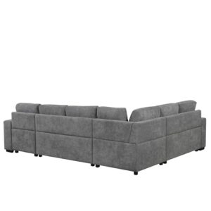 Acosure 109" U-shaped Sectional Pull-out Sofa Bed with Storage Chaise,2-in-1 Convertible Couch W/ 4 Back Pillows & 2 USB Ports,Luxurious Sleeper Furniture Set for Living Room Large Space,Grey Chenille