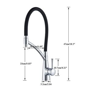 QFZFQOLSS Kitchen Sink Faucet for Bar Farmhouse Commercial, Pull Down Kitchen Faucet, Chrome with Black Free Rotation One Modes Kitchen Tap, Hot Cold Mixer Crane Bath Sink Tap Faucets