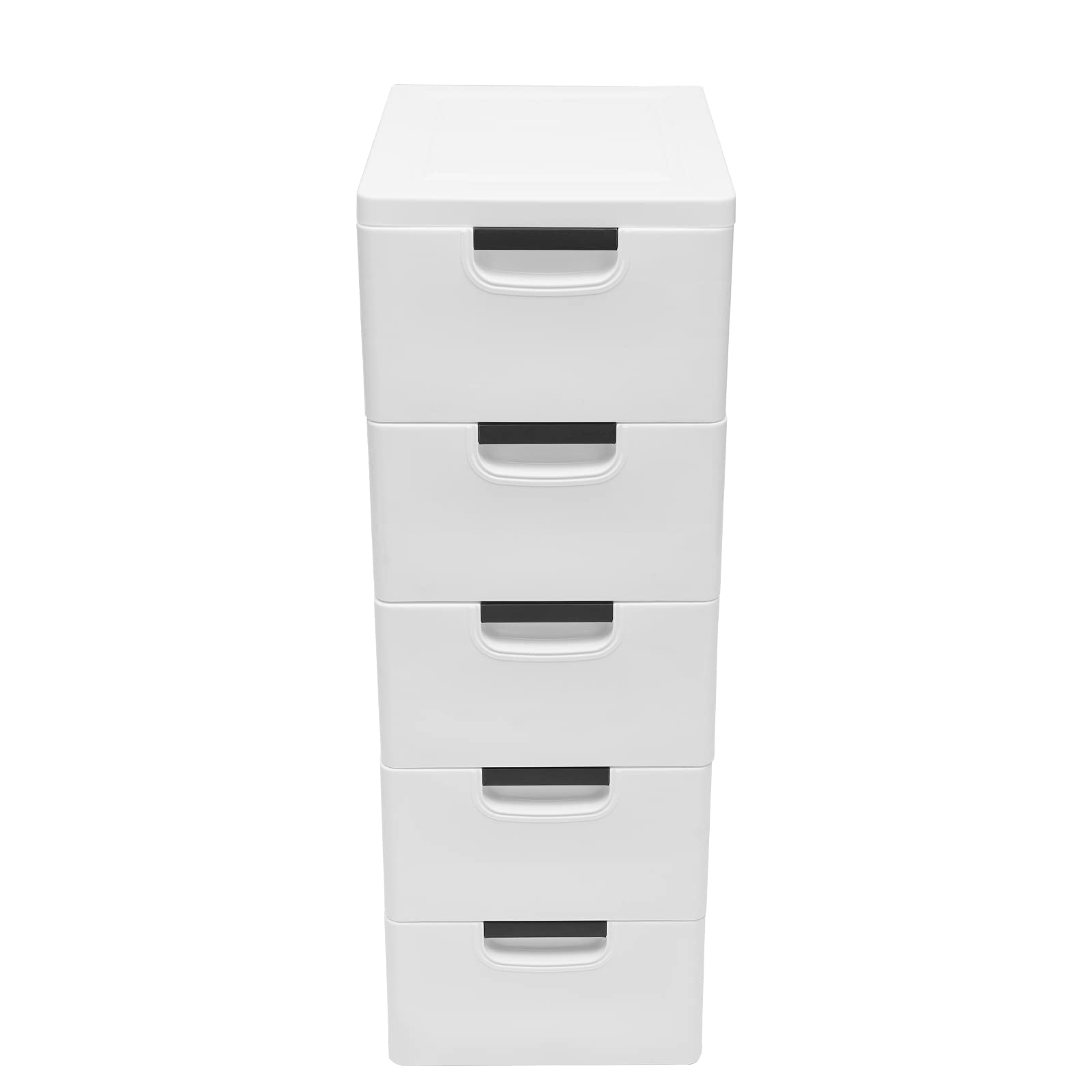 DCEHKR 5 Tier Plastic Drawers Dresser, Storage Drawers, Plastic Drawer Storage with 5 Wheels, Stackable Vertical Clothes Storage Tower, Storage Cabinet Organizer for Storing Clothes (White)