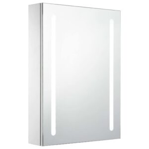 GROSERY Bathroom Fixtures LED Bathroom Mirror Cabinet 19.7"x5.1"x27.6",LED Vanity Mirror Cabinet with Storage, Wall Mounted Vanity Mirror with Lights, Silver Vanity Mirror