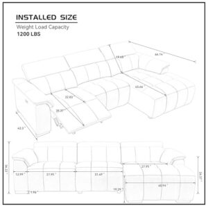 ERYE Luxury Power Reclining Motion Sectional Right Facing Sofa for Living Room, Oversized L-Shaped Convertible Leather Upholstered Couch W/Left Chaise Daybed,USB Ports,Adjustable Headrest & Footrest