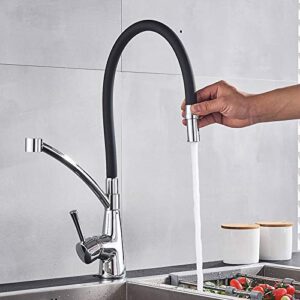 qfzfqolss kitchen sink faucet for bar farmhouse commercial, pull down kitchen faucet, chrome with black free rotation one modes kitchen tap, hot cold mixer crane bath sink tap faucets