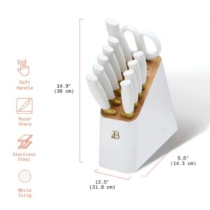 Generic 12 Piece Beautiful Knife Block Set with Soft-Grip Ergonomic Handles White and Gold by Drew Barrymore, 5306062