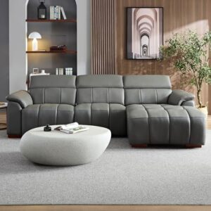 ERYE Luxury Power Reclining Motion Sectional Right Facing Sofa for Living Room, Oversized L-Shaped Convertible Leather Upholstered Couch W/Left Chaise Daybed,USB Ports,Adjustable Headrest & Footrest