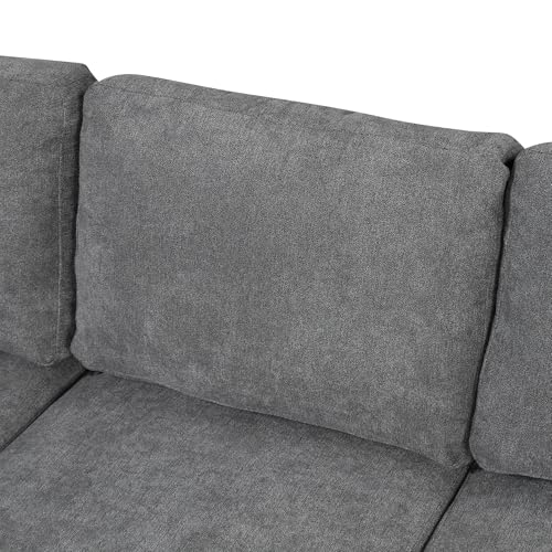 Acosure 109" U-shaped Sectional Pull-out Sofa Bed with Storage Chaise,2-in-1 Convertible Couch W/ 4 Back Pillows & 2 USB Ports,Luxurious Sleeper Furniture Set for Living Room Large Space,Grey Chenille