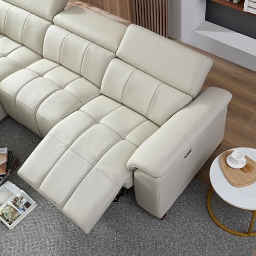 Luxury Power Reclining Motion Sectional Left Facing Sofa for Living Room, Oversized L-Shaped Convertible Leather Upholstered Couch W/Right Chaise Daybed,USB Ports,Adjustable Headrest & Footrest