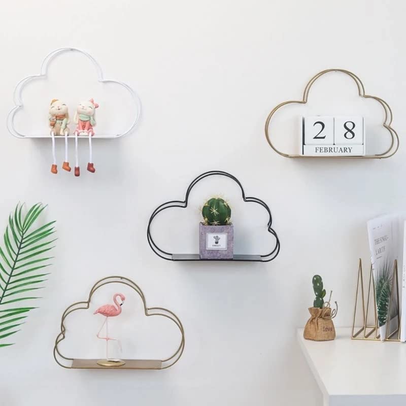 YHODCUIF Floating Shelves Mordern Cloud Design Wall Mounted Floating Shelf Metal Iron Storage Display Rack Organization Holder for Home Office DIY Decor Wall Shelf(White)