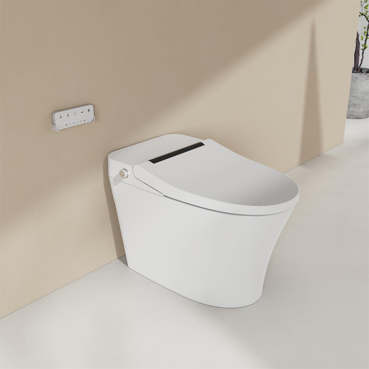 WELLFOR Smart Toilet Bidet Elongated, 4 Level of Water Temperatures, 0.15-0.75Mpa Water Pressures, with Remote, Auto Flush, 4 Level of Drying Temperature Heated Seat, Water-air Mixed Spray, White