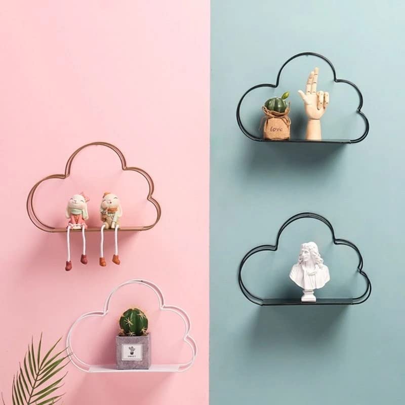 YHODCUIF Floating Shelves Mordern Cloud Design Wall Mounted Floating Shelf Metal Iron Storage Display Rack Organization Holder for Home Office DIY Decor Wall Shelf(White)