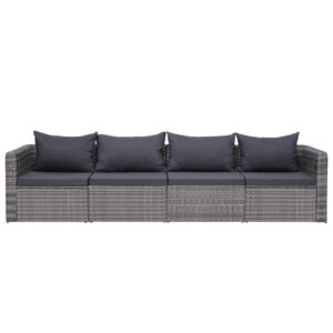 RINDIGOO 4 Piece Patio Sofa Set with Cushions Gray Poly Rattan,Durable & Stylish Garden Sofa Set for Outdoor Relaxation and Comfort Patio Furniture & Seating