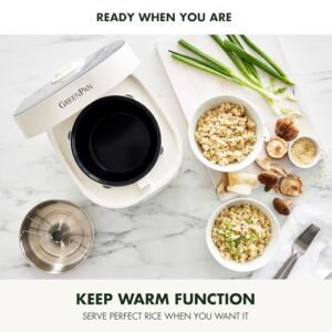 GreenPan Carb Reducing Electric Rice Cooker, 4 Cups Uncooked/8 Cooked Rice, 10 Presets, LED Display, Healthier Meals, Delay Timer, PFAS-Free Ceramic Nonstick Removable Bowl, Cool Touch, Steam, White