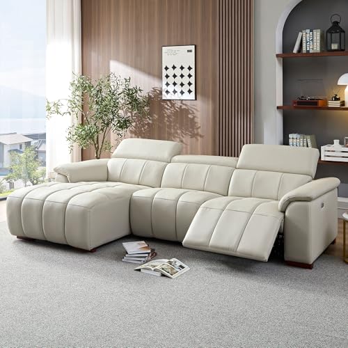 Luxury Power Reclining Motion Sectional Left Facing Sofa for Living Room, Oversized L-Shaped Convertible Leather Upholstered Couch W/Right Chaise Daybed,USB Ports,Adjustable Headrest & Footrest