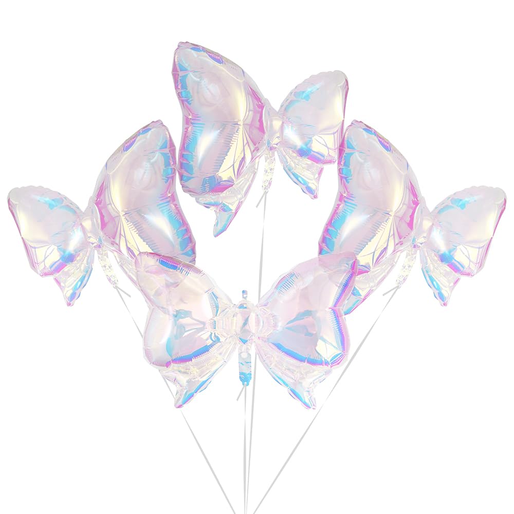 Deermon Iridescent Crystal Jumbo Girl Bowtie Balloons, Transparent Rainbow Lovely Mouse Party Bowknot Foil Balloons For Bridal Shower Birthday Wedding Gender Reveal Party Baby Shower Decoration