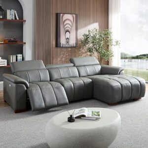 ERYE Luxury Power Reclining Motion Sectional Right Facing Sofa for Living Room, Oversized L-Shaped Convertible Leather Upholstered Couch W/Left Chaise Daybed,USB Ports,Adjustable Headrest & Footrest