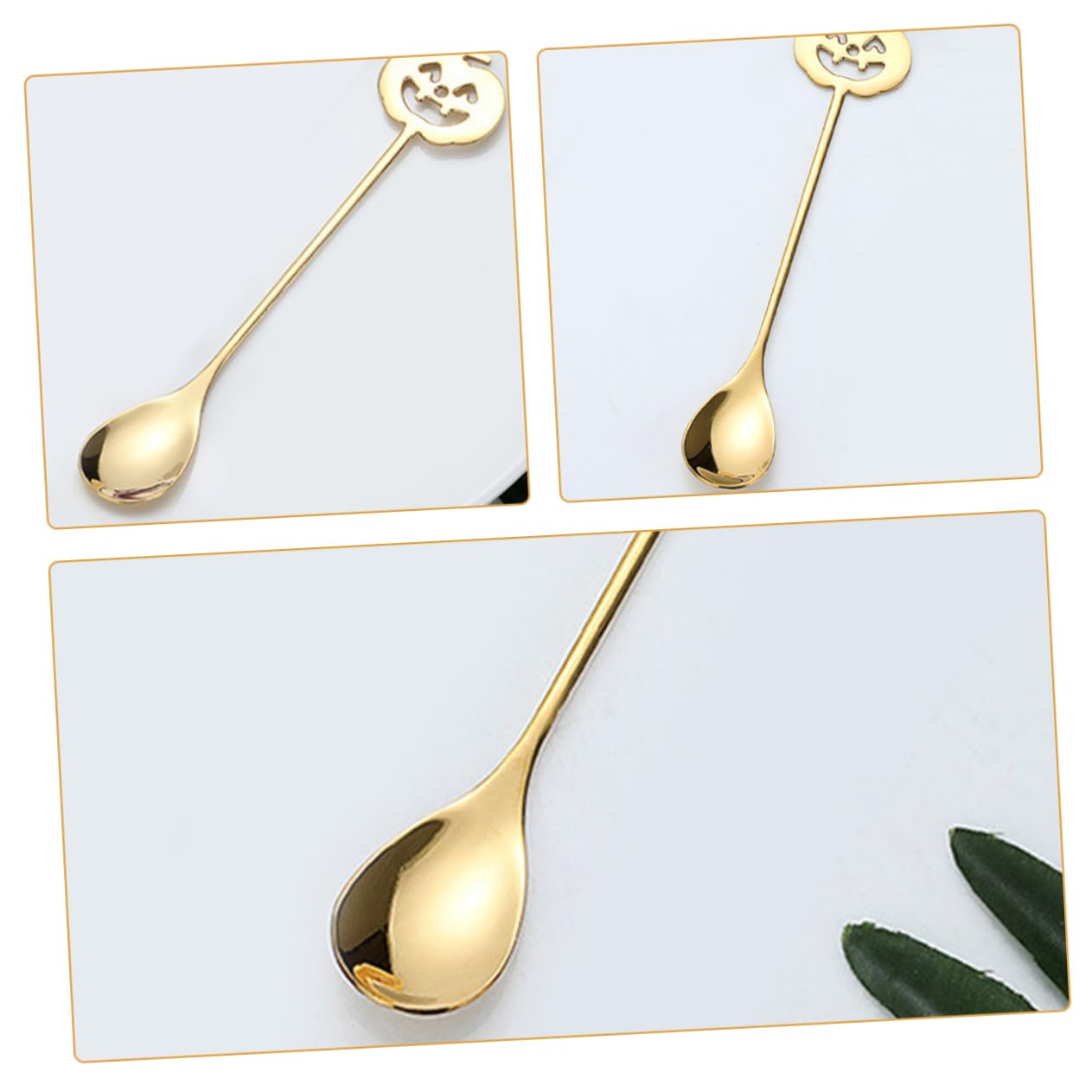 COLLBATH Mixing Spoon Stirrer Spoon with Pumpkin Dessert Spoon for Tea Espresso and Ice Cream Stir Sticks Inches