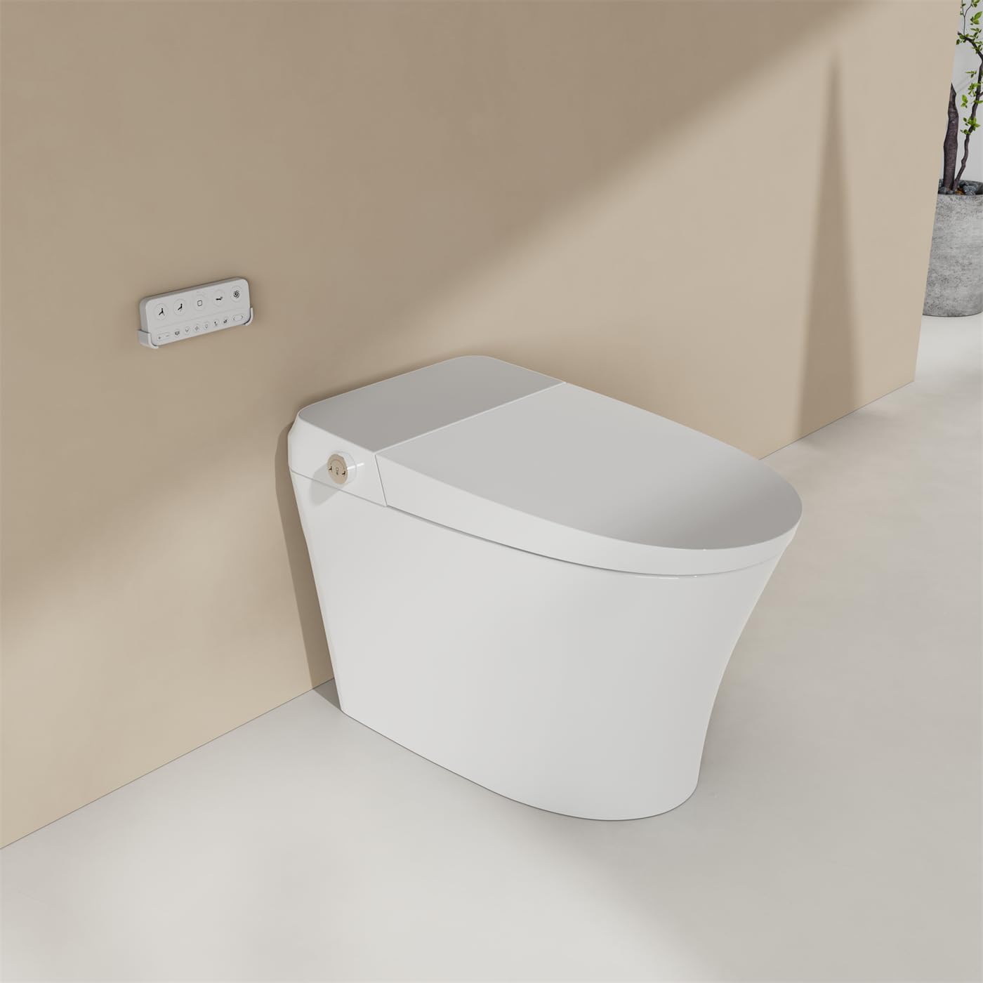 WELLFOR Smart Toilet Bidet Elongated, with Remote, 4 Water Temperatures, 0.15-0.75Mpa Water Pressures, Auto Flush, 4 Drying Temperature Heated Seat, Water-air Mixed Spray, White