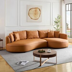 eafurn oversized leather curved sofa, right hand facing sectional couch with extra wide chaise lounge and throw pillows,6 seater l-shaped leisure sofa&couches for living room apartment