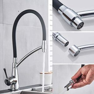 QFZFQOLSS Kitchen Sink Faucet for Bar Farmhouse Commercial, Pull Down Kitchen Faucet, Chrome with Black Free Rotation One Modes Kitchen Tap, Hot Cold Mixer Crane Bath Sink Tap Faucets