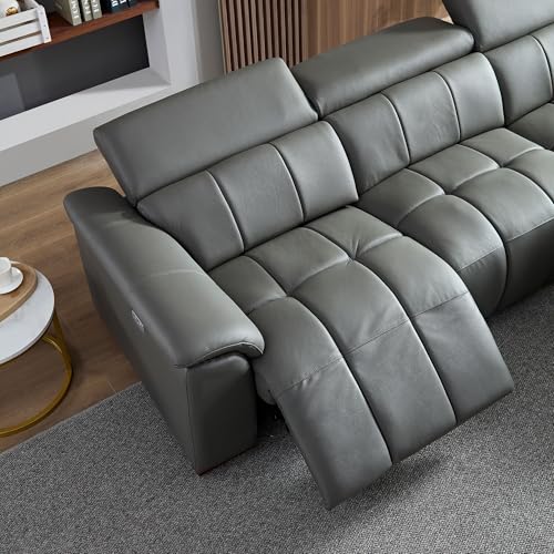 ERYE Luxury Power Reclining Motion Sectional Right Facing Sofa for Living Room, Oversized L-Shaped Convertible Leather Upholstered Couch W/Left Chaise Daybed,USB Ports,Adjustable Headrest & Footrest