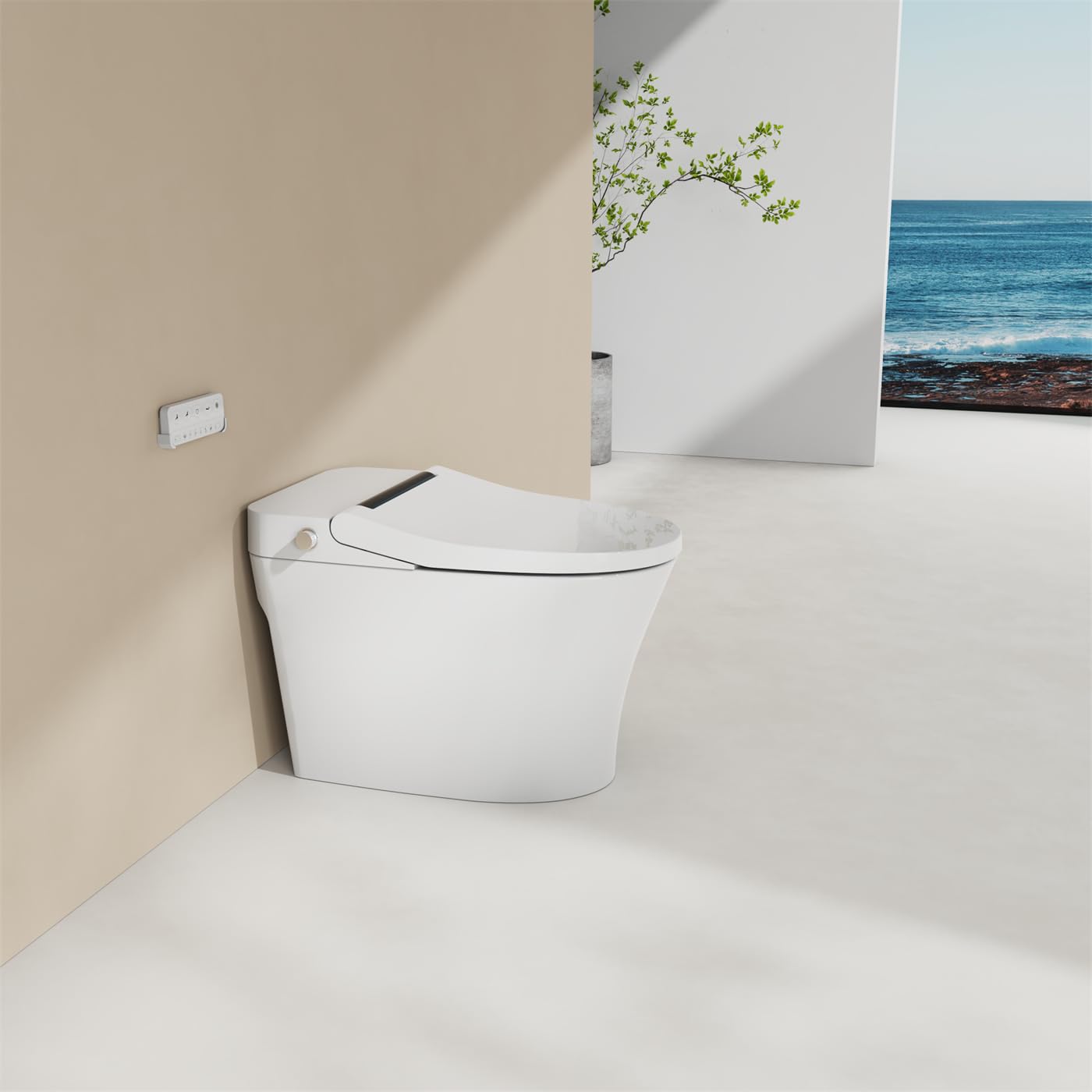 WELLFOR Smart Toilet Bidet Elongated, 4 Level of Water Temperatures, 0.15-0.75Mpa Water Pressures, with Remote, Auto Flush, 4 Level of Drying Temperature Heated Seat, Water-air Mixed Spray, White