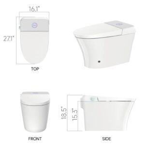 WELLFOR Smart Toilet Bidet Elongated, with Remote, 4 Water Temperatures, 0.15-0.75Mpa Water Pressures, Auto Flush, 4 Drying Temperature Heated Seat, Water-air Mixed Spray, White