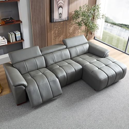 ERYE Luxury Power Reclining Motion Sectional Right Facing Sofa for Living Room, Oversized L-Shaped Convertible Leather Upholstered Couch W/Left Chaise Daybed,USB Ports,Adjustable Headrest & Footrest