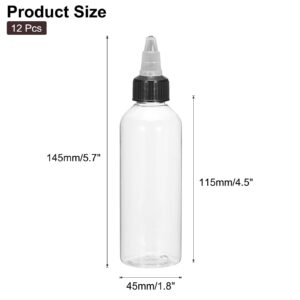 MECCANIXITY 12Pcs 3.5oz/100ml Squeeze Bottles, Clear Dispensing Bottles with Twist Cap Lids, Plastic Squirt Bottle for Ketchup, Mustard,and Crafts