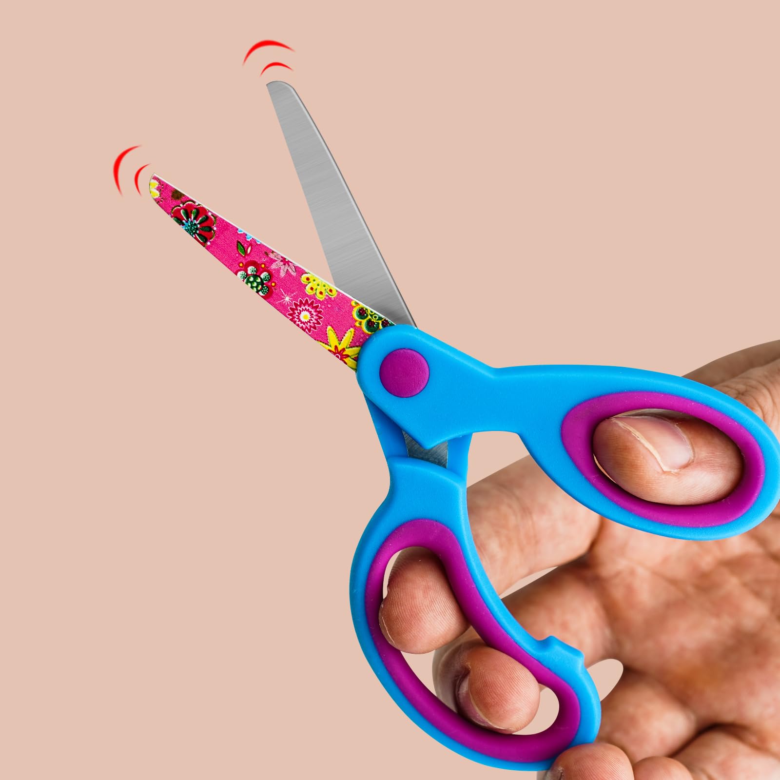 kids Scissors 3 Pack Children's Scissors with Comfort Handles 5" Safety Blunt Tip Scissors Floral Print Blades and Soft Grip Cute Scissors,School, DIY, Home, Classroom Use Crafting Cutting Paper