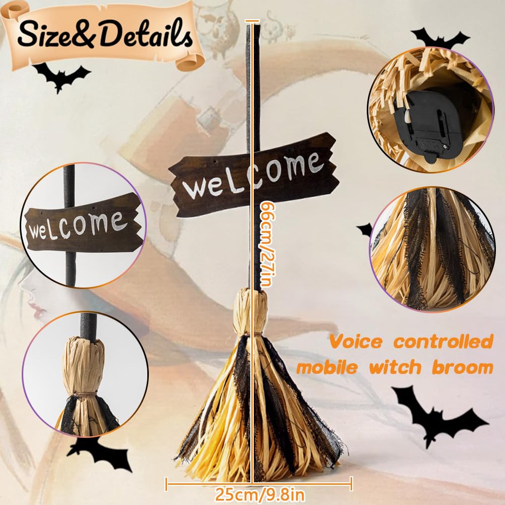 SKINFORD Halloween Witch Broom Fairy Voice Control Interactive Witch Broom with Walking Funny Electric Witch Broomstick for Halloween Decorations Supplies, Black, F5TEND91800445BRD0