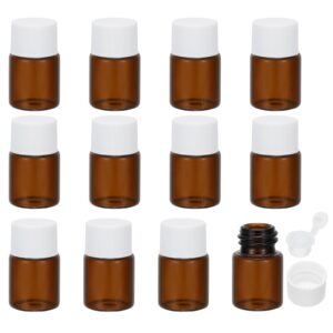 patikil 5ml essential oil bottles, 12 pack amber glass bottles with orifice reducer sample vial slim screw cap storage vials container, white