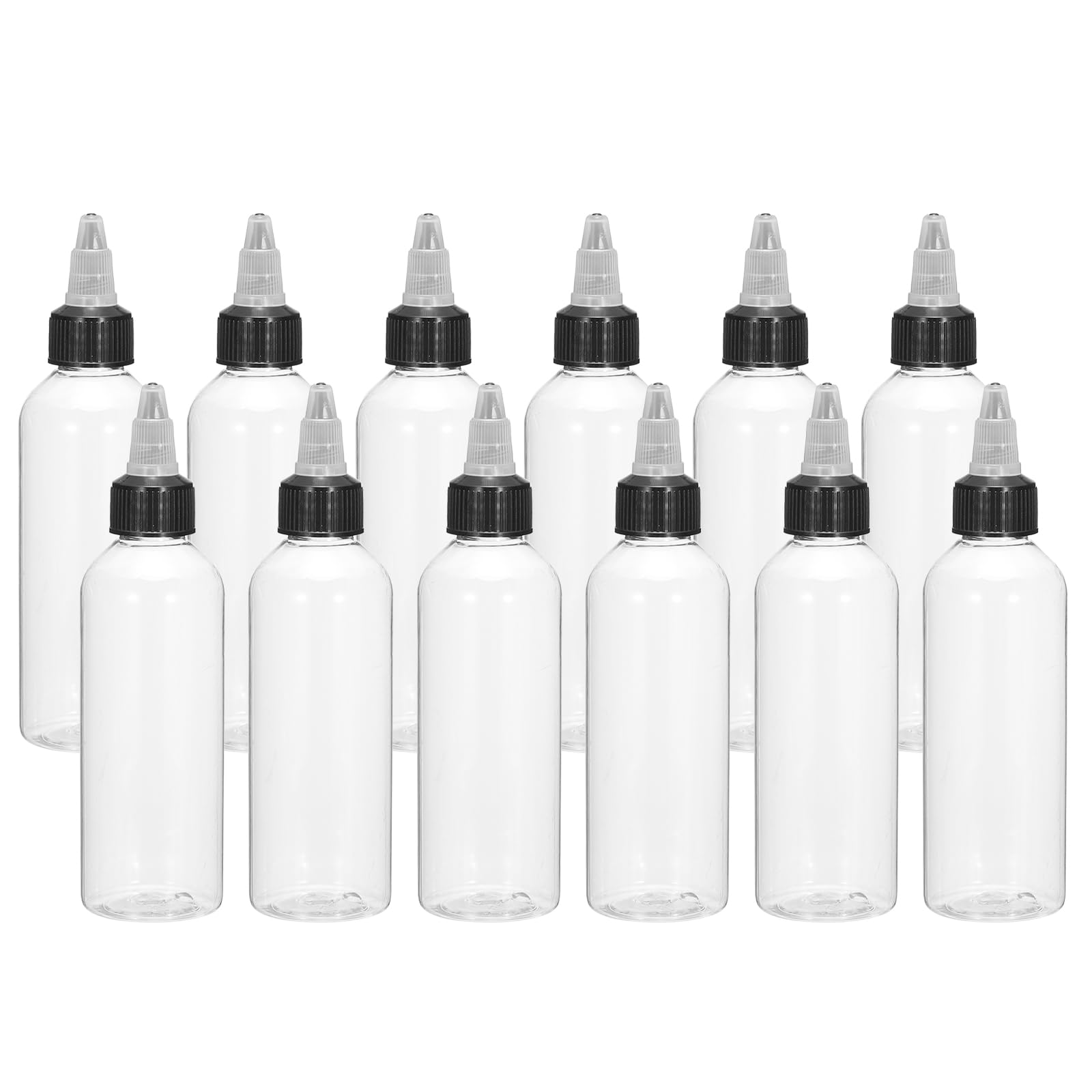 MECCANIXITY 12Pcs 3.5oz/100ml Squeeze Bottles, Clear Dispensing Bottles with Twist Cap Lids, Plastic Squirt Bottle for Ketchup, Mustard,and Crafts