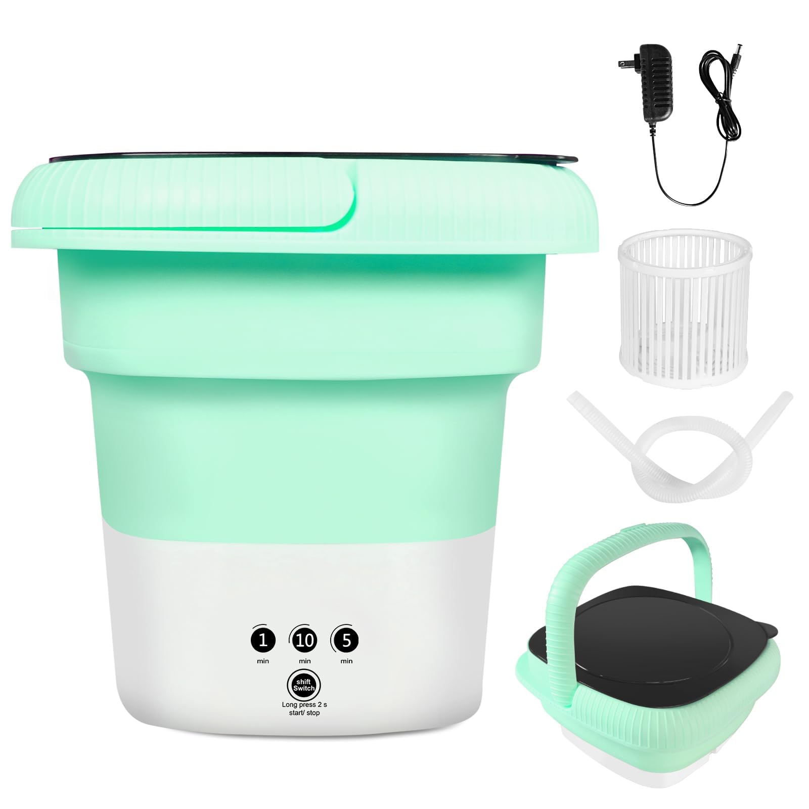 Portable Washing Machine,6.5L Folding Washing Machine,Mini Washer,Small Portable Washer Easy to Carry,Suitable for Apartments, Dormitories, Camping, RV, Travel Laundry,Hotels (Green-6.5L)