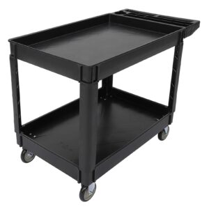 garveetech service cart 500-lb utility service pp rolling cart with two trays and brake wheel for warehouse/garage/cleaning/manufacturing，45" 25" black